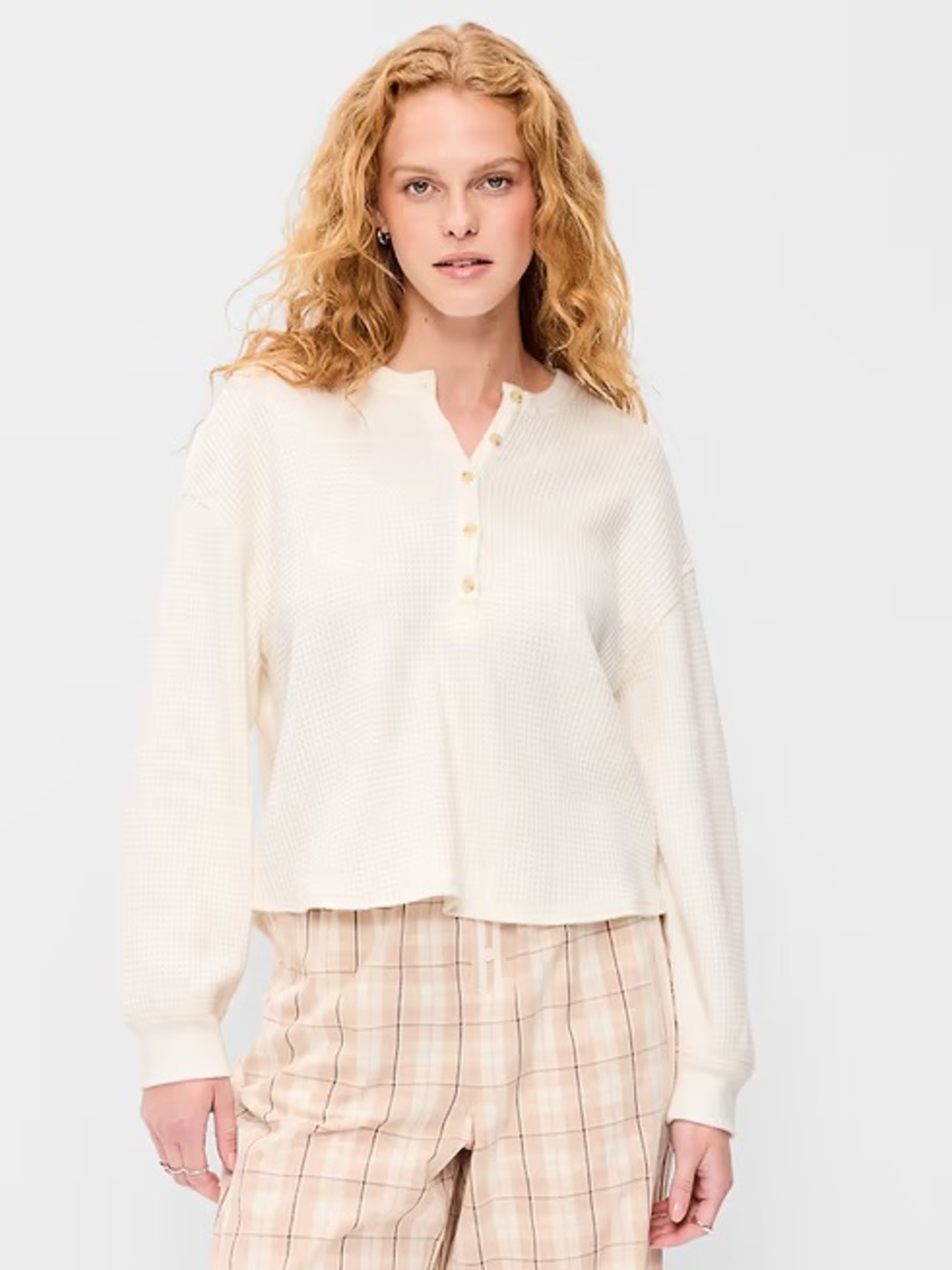 Old Navy Cream Waffle Henley Pullover